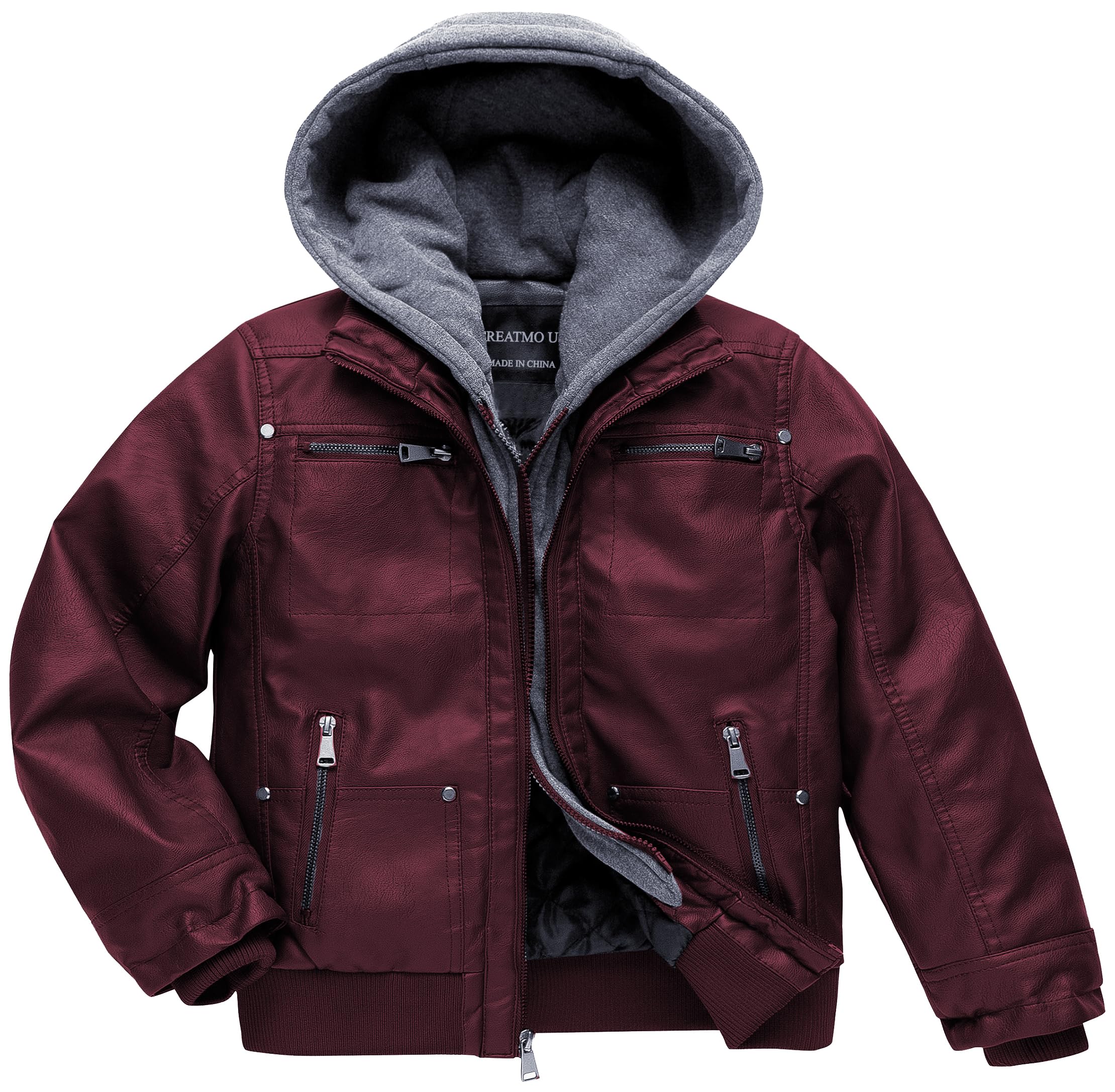 Boy's Faux Leather Jacket Windproof Warm Winter Coat Kids Bomber Outerwear Waterproof PU Motorcycle Jacket