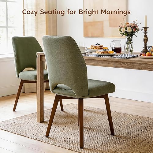 Miniatura 6 de Juego de 4 sillas de comedor, modernas sillas de cocina tapizadas con respaldo alto único y patas de madera, cómoda silla auxiliar de tela para