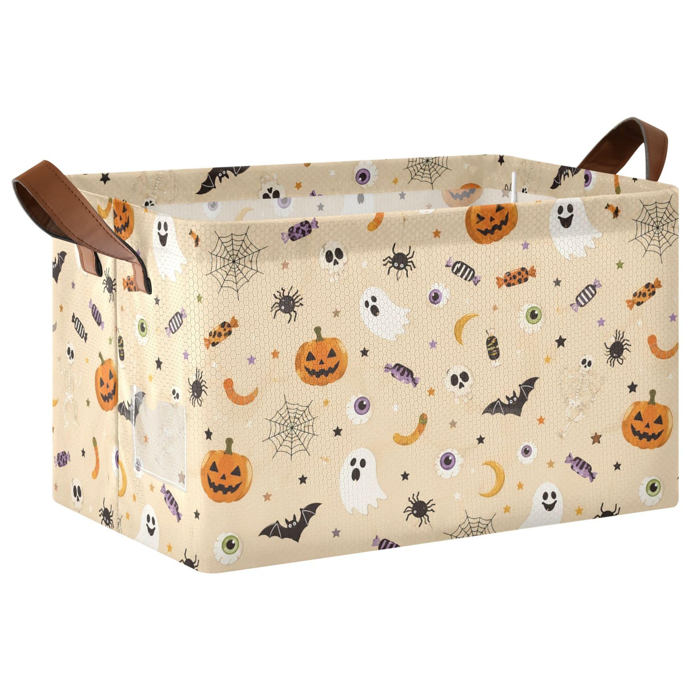 Kutsu Halloween Foldable Storage Basket Collapsible Bin With Handles For Shelves