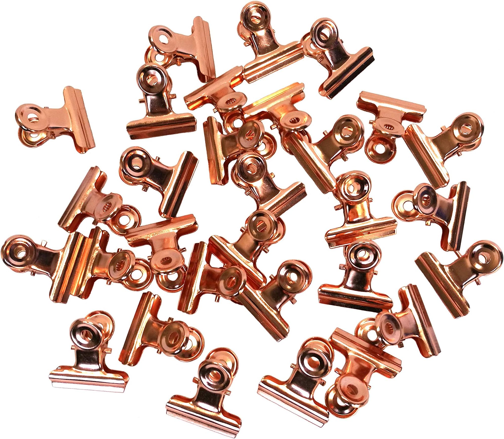 Exasinine 1.25 Inches Metal Bulldog Clips Binder Clips Paper Clips, Pack of 30 (Rose Gold)
