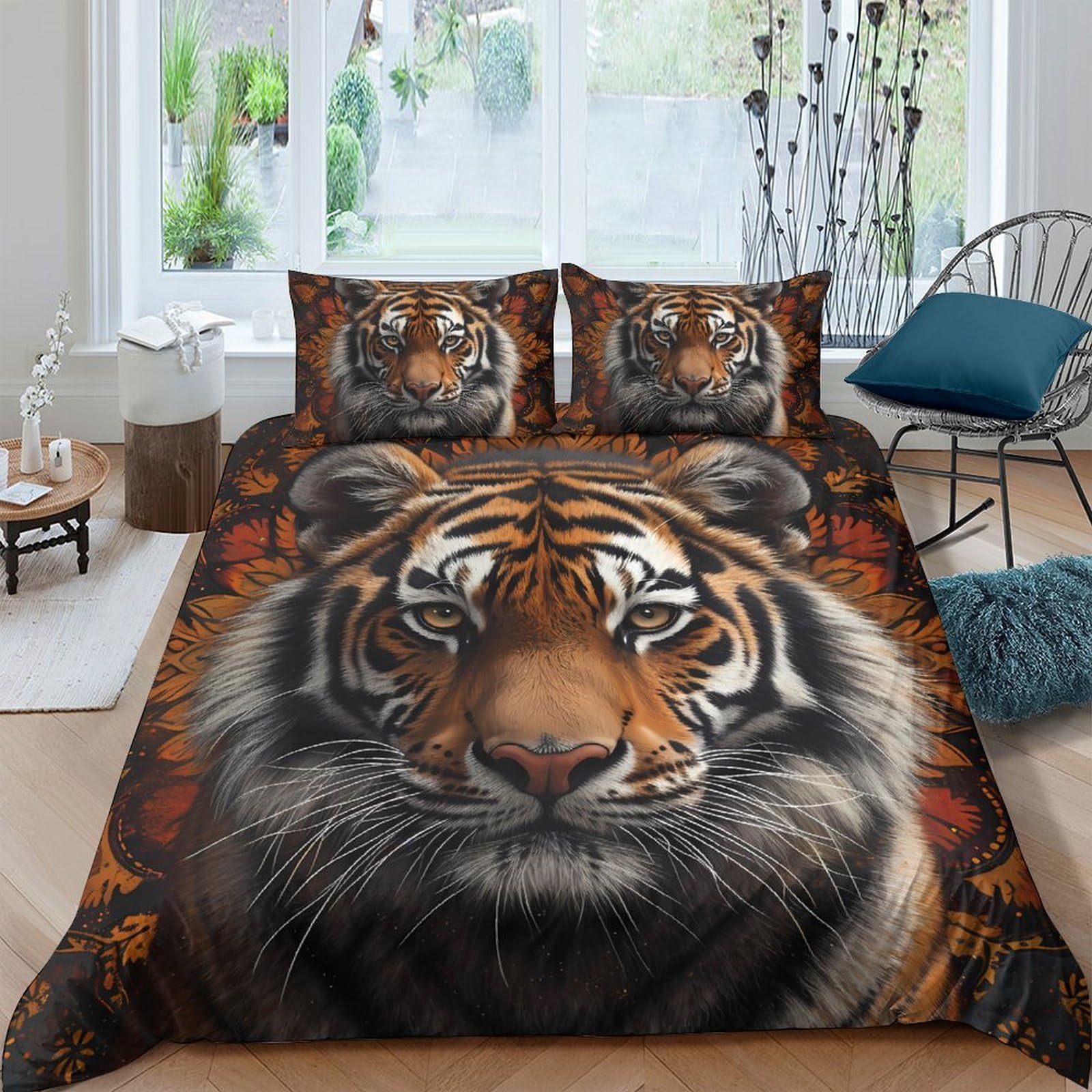 Ctjqhvkz Style-10 3D Printed Tiger Face Fitted Sheet Microfiber Soft Orange Bedroom Decor Animal Pattern Mattress Cover Single（135X200cm）