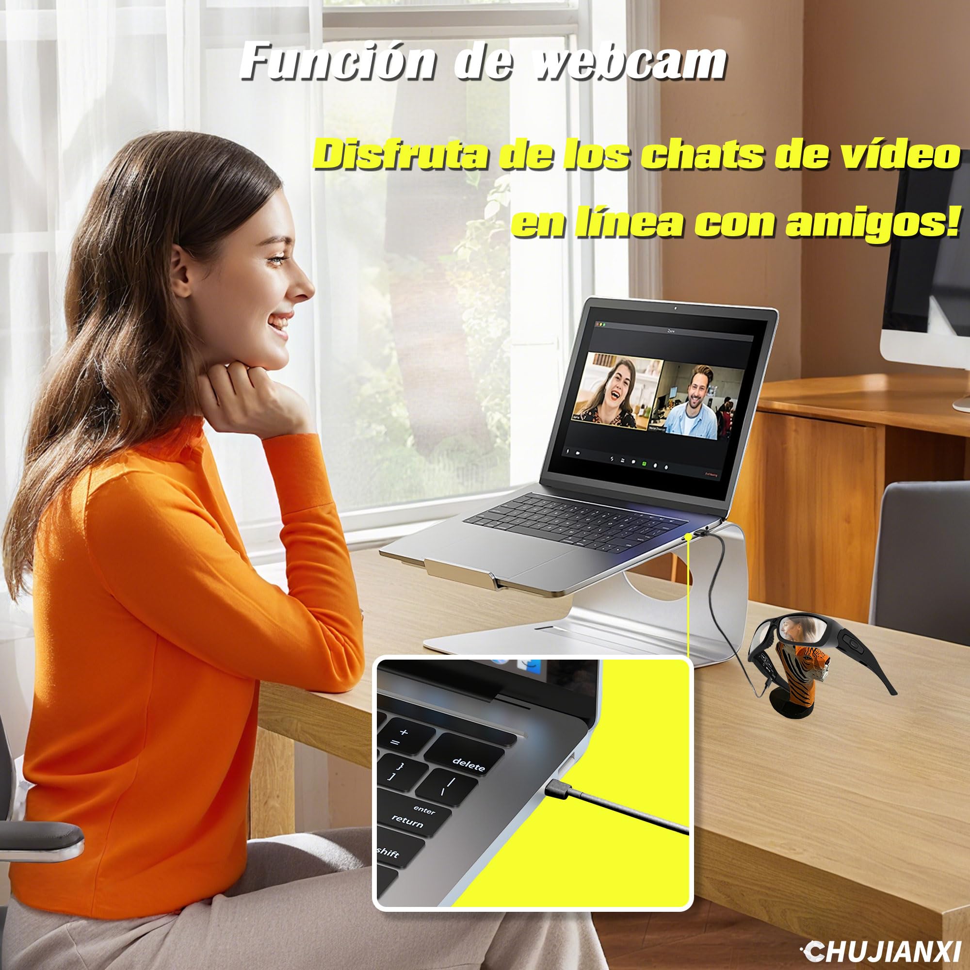Mini cámara, Gafas con cámara y Bluetooth, Gafas de vídeo 1080p | Gafas de sol con cámara y lentes polarizadas UV400, gafas con cámara portátiles para deportes al aire libre, ciclismo