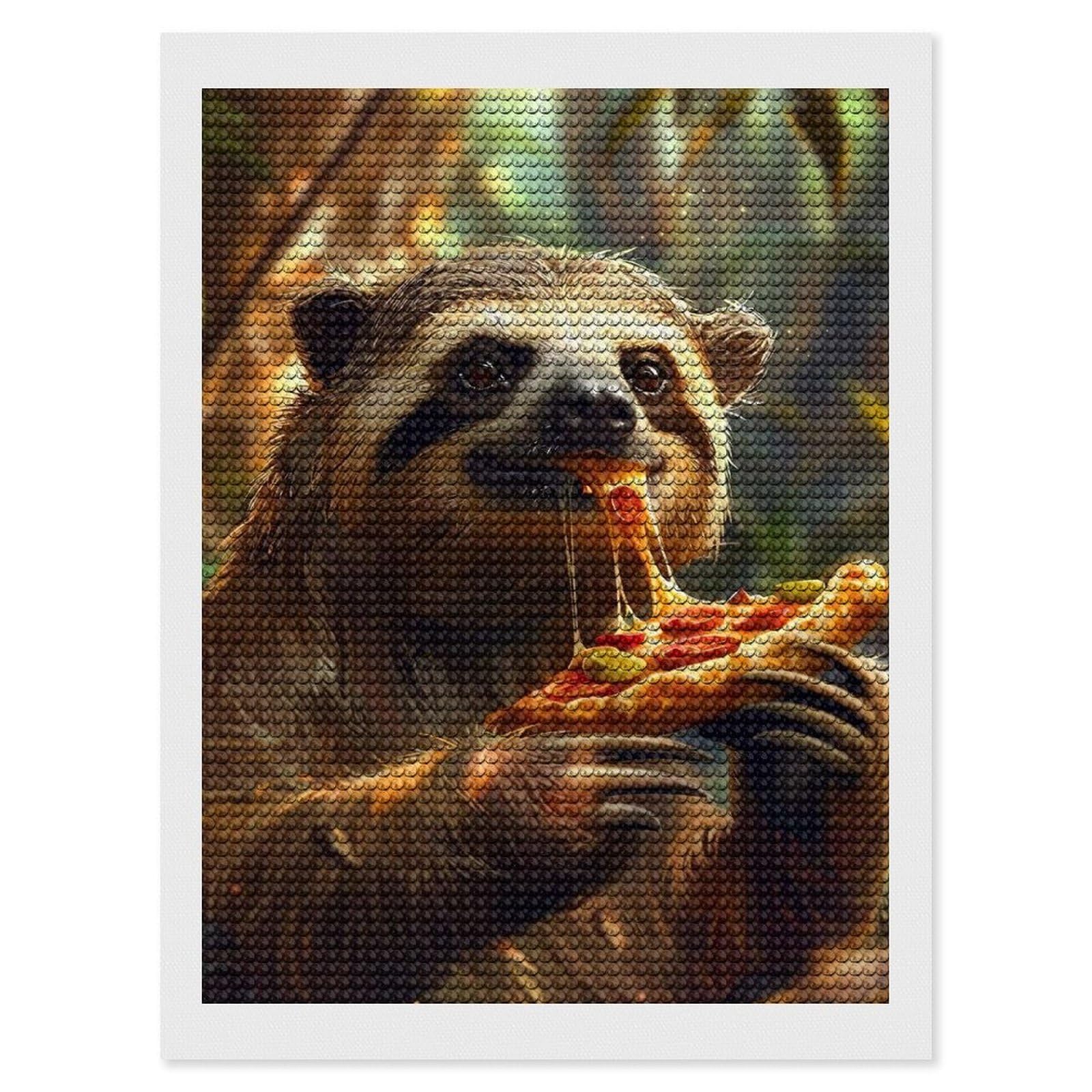 Junmoney Sloth Pizza Diamond Art Kit 12"x16", Bedroom Decor, Adhesive Canvas, Full Kit Included, Thoughtful Present, Birthday Gift