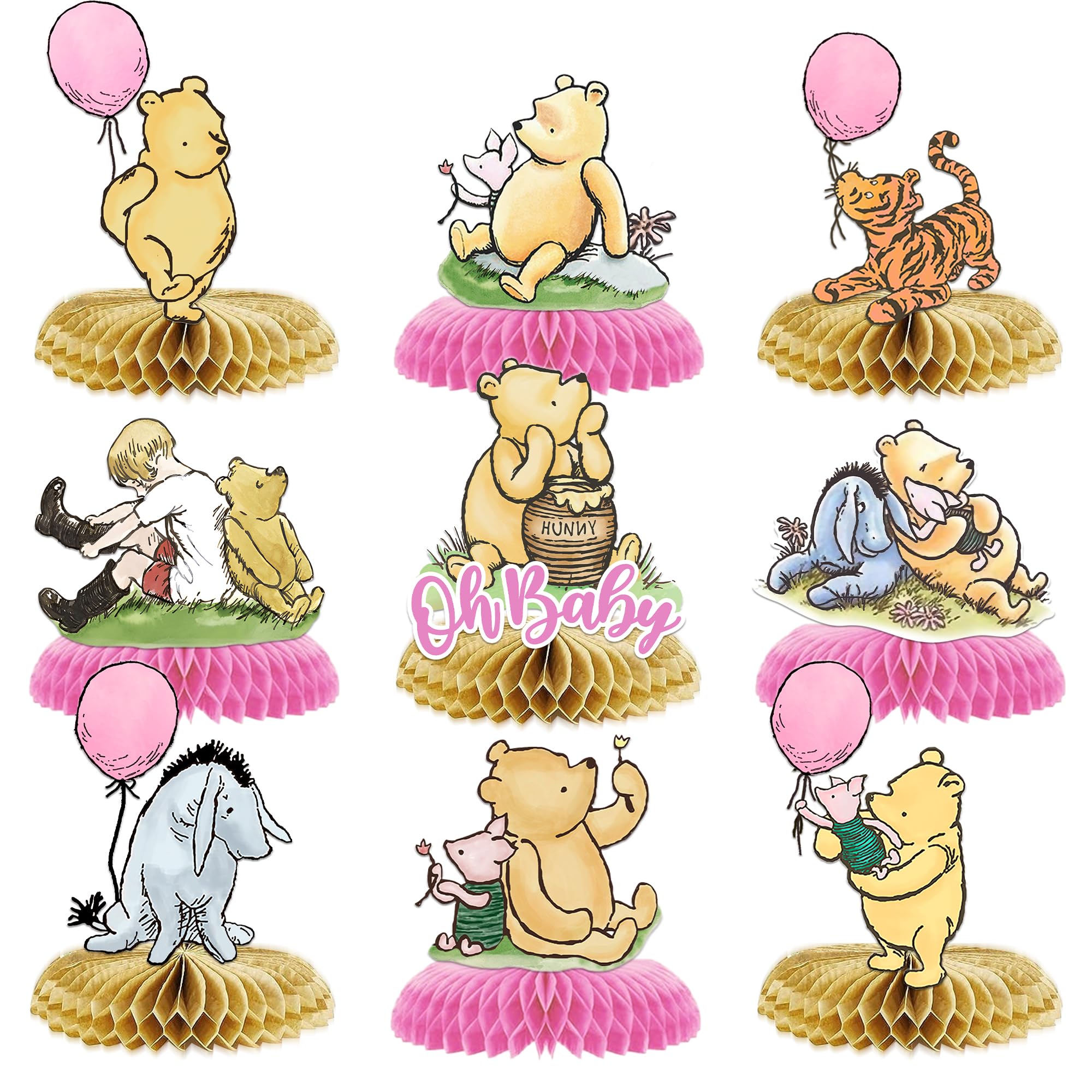 Winnie Centerpieces for Baby Shower Decorations Girls Table Centerpieces for Birthday Decorations 9Pcs