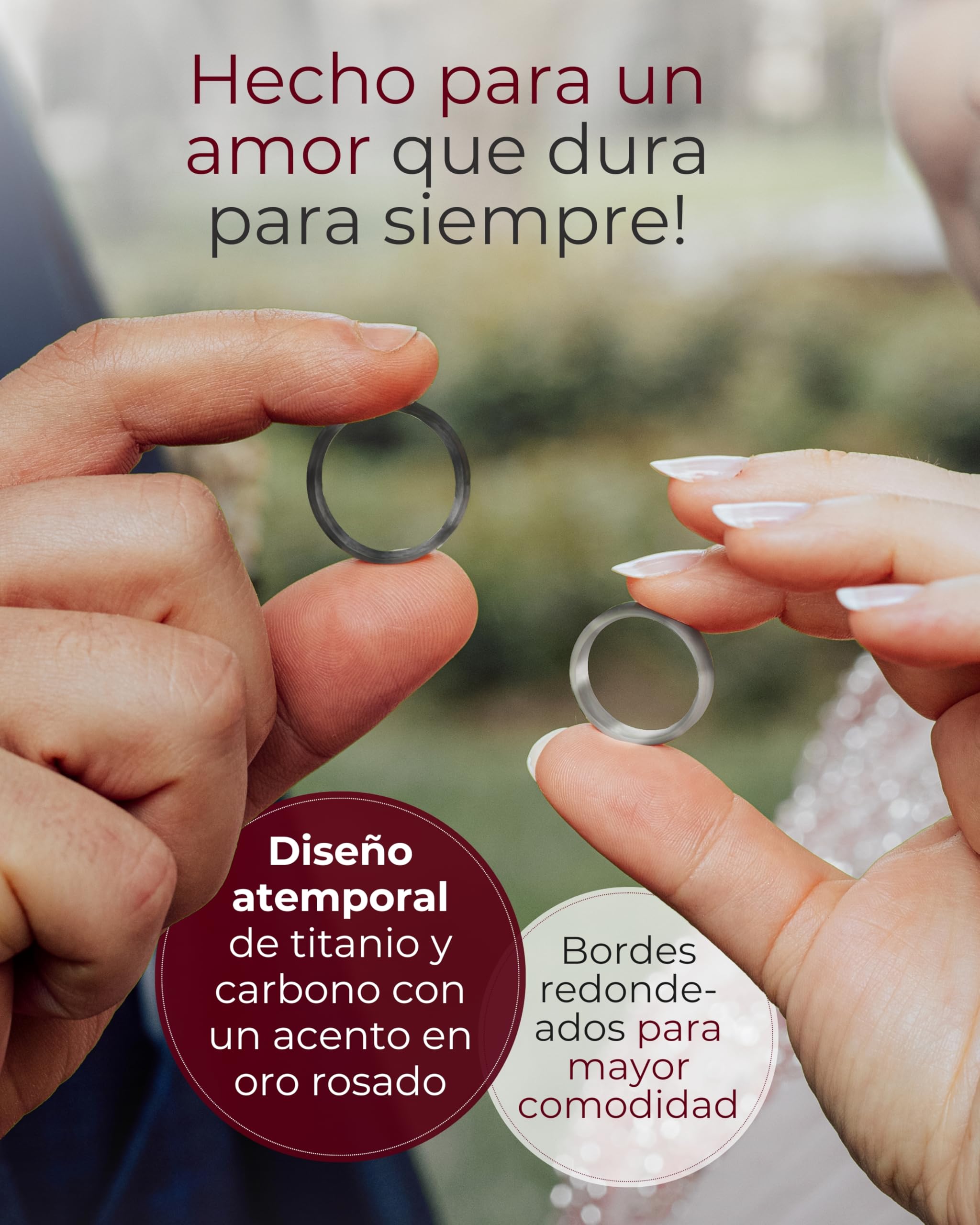 123traumringe Anillos de boda de carbono, titanio y con baño de oro rosado, precio por par con 1 brillante, incluye grabado, alianzas de titanio para él y ella, anillos de boda, S88