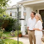 Bird Feeder Pole Bird Feeding Stand Outdoor Hanging Wild Bird Feeder Station Kit Planter Hanger Multi Feeder Hanging with Metal Suet Feeder Bird Bath for Attracting Wild Birds