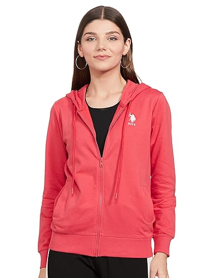 U.S. POLO ASSN. Women's Cotton Hooded Solid Sweatshirt (Red )