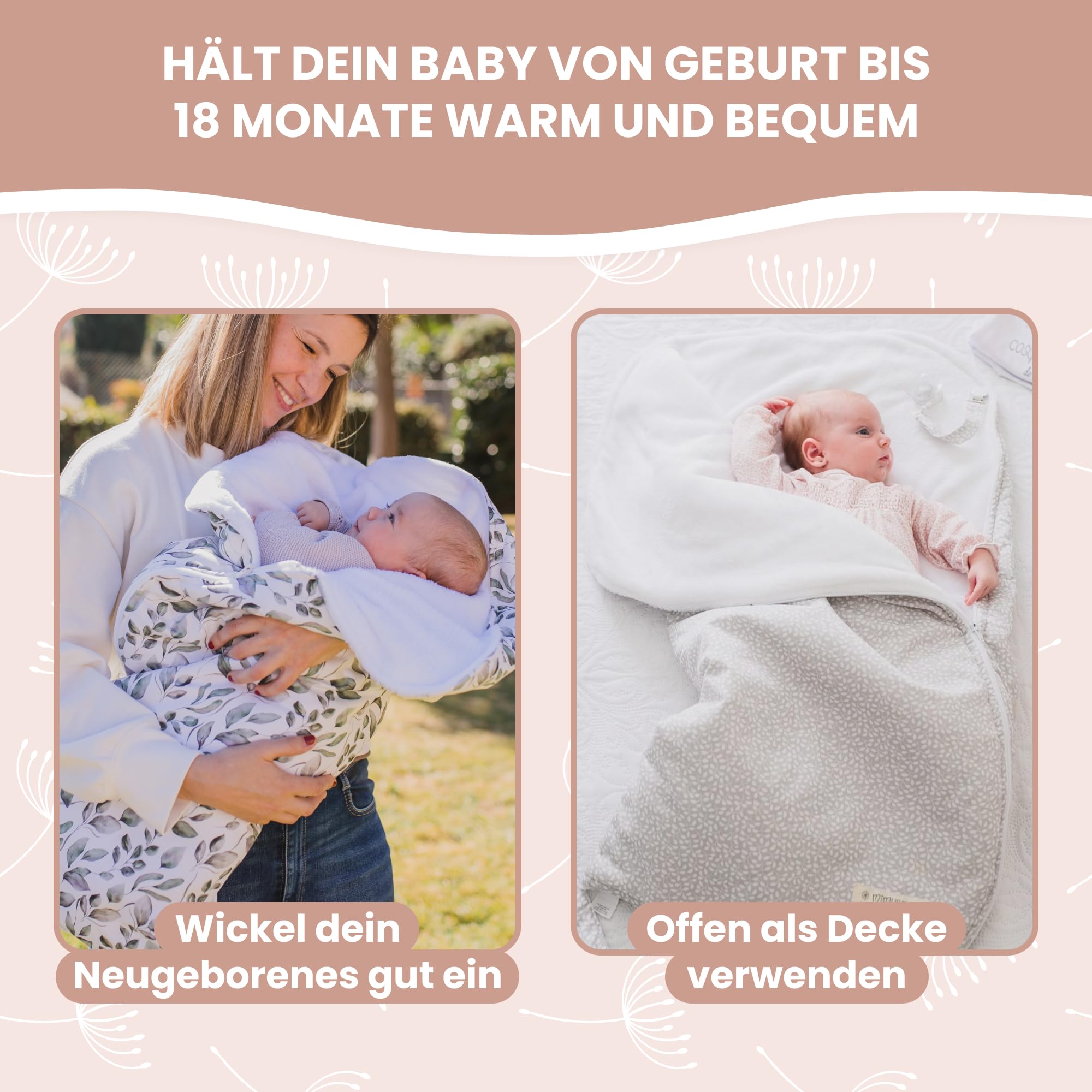 MIMUSELINA Einschlagdecke Babyschale Winter Universal | 2-in-1 Fußsack (92x46 cm) & Decke (92x92 cm) | Weiche Baumwolle für Babyschale, Kinderwagen & Babybett