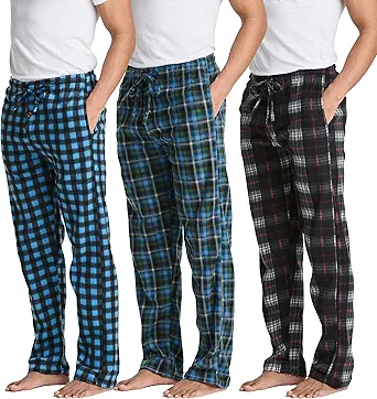 Real Essentials 3 Pack: Mens Fleece Plaid Pajama Pants - Lounge Pajama Bottoms(Available in Big & Tall)