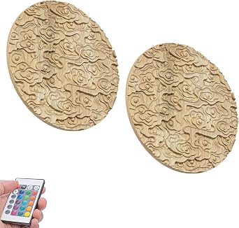 Kiven Led Wooden Wall Lamp, Battery Operated Wall Lights with RGB Mode,Handmade 3-Dimensional Carved,Set of 2 Modern Corner Lights for Reading, Makeup, Bedside, Wall Decor, Brown