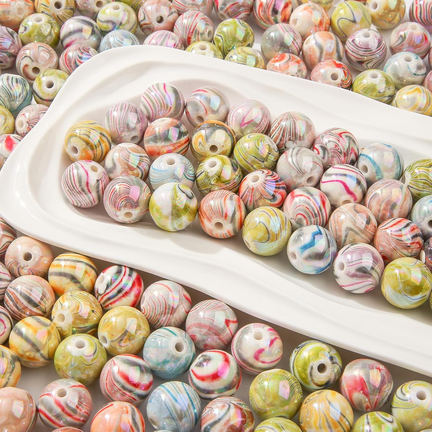 16mm Acrylic Beads 100pcs Color Line Bead Pen Bubblegum Beads DIY Beading Hairband Bracelets Necklace Craft for DIY Jewelry Making (ab line) - Image 5