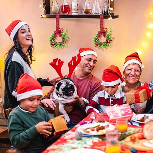 Miniatura 6 de 2 coronas de Navidad  Decoraciones de Navidad para el hogar, pequeñas coronas de Navidad con lazo a cuadros de búfalo y bayas rojas para armarios de