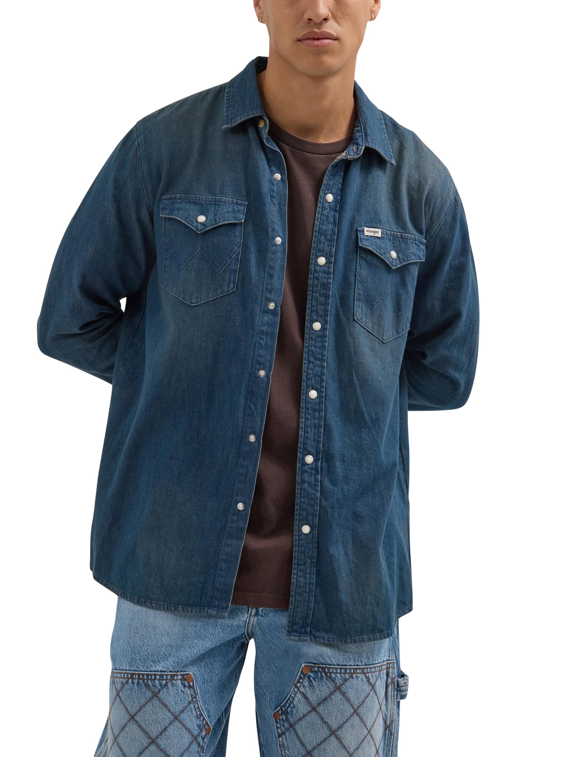 Wrangler Mens Mens Long Sleeve Denim Shirt Mens Long Sleeve