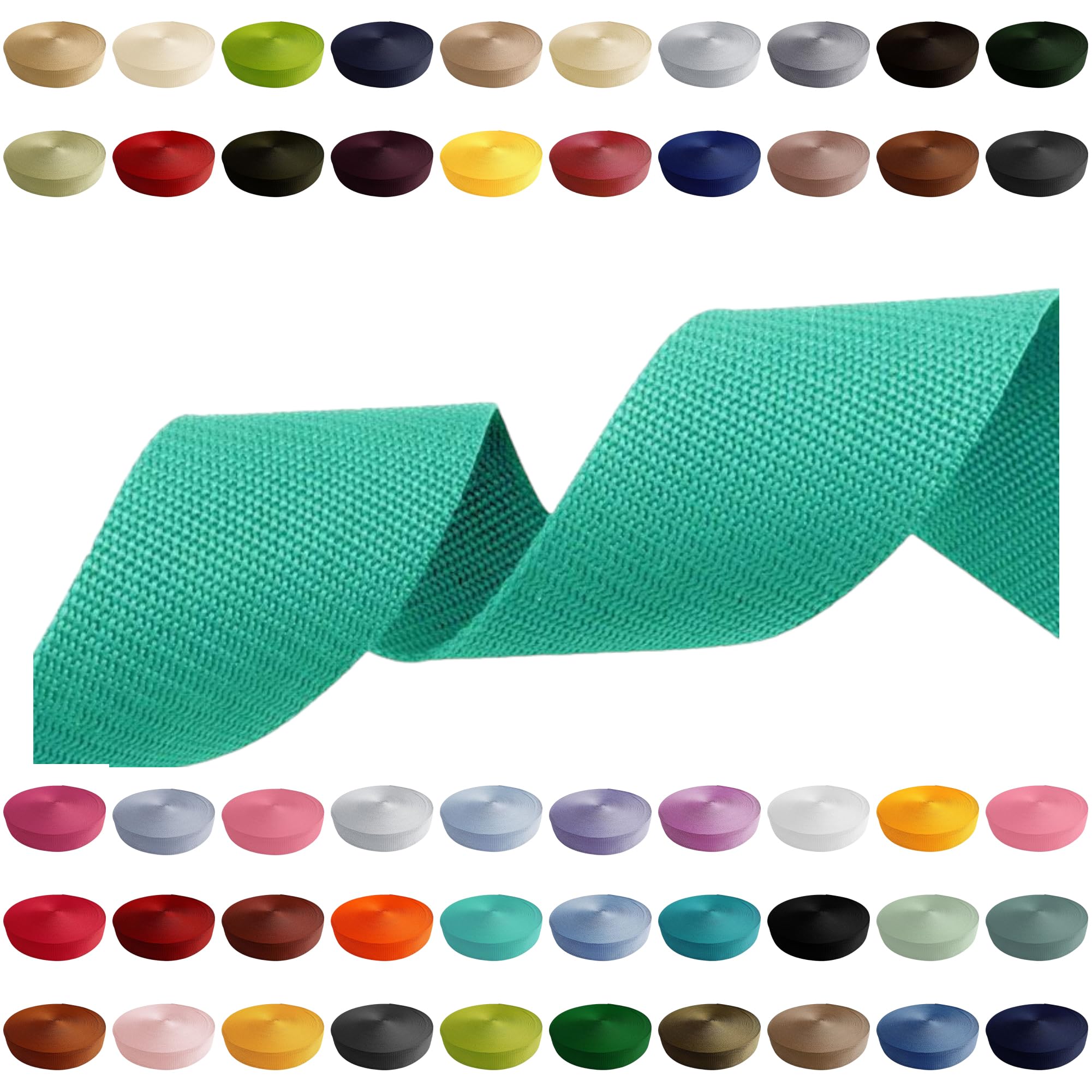 CARTONARE Polypropylene Webbing, Lengths: 2m, 5m, 10m, 50m, 50 Colors, Widths: 10mm, 15mm, 20mm, 25mm, 30mm, 40mm, 50mm, Bag Strap, Ideal for DIY Projects, Crafts (533) Light Turquoise, 25mm x 2m