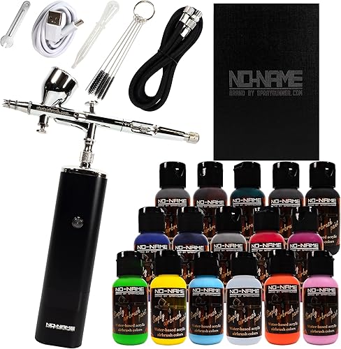 Kit de aerógrafo inalámbrico con compresor, batería recargable y 16 pinturas acrílicas para aerógrafo pistola de aerógrafo portátil de doble acción,