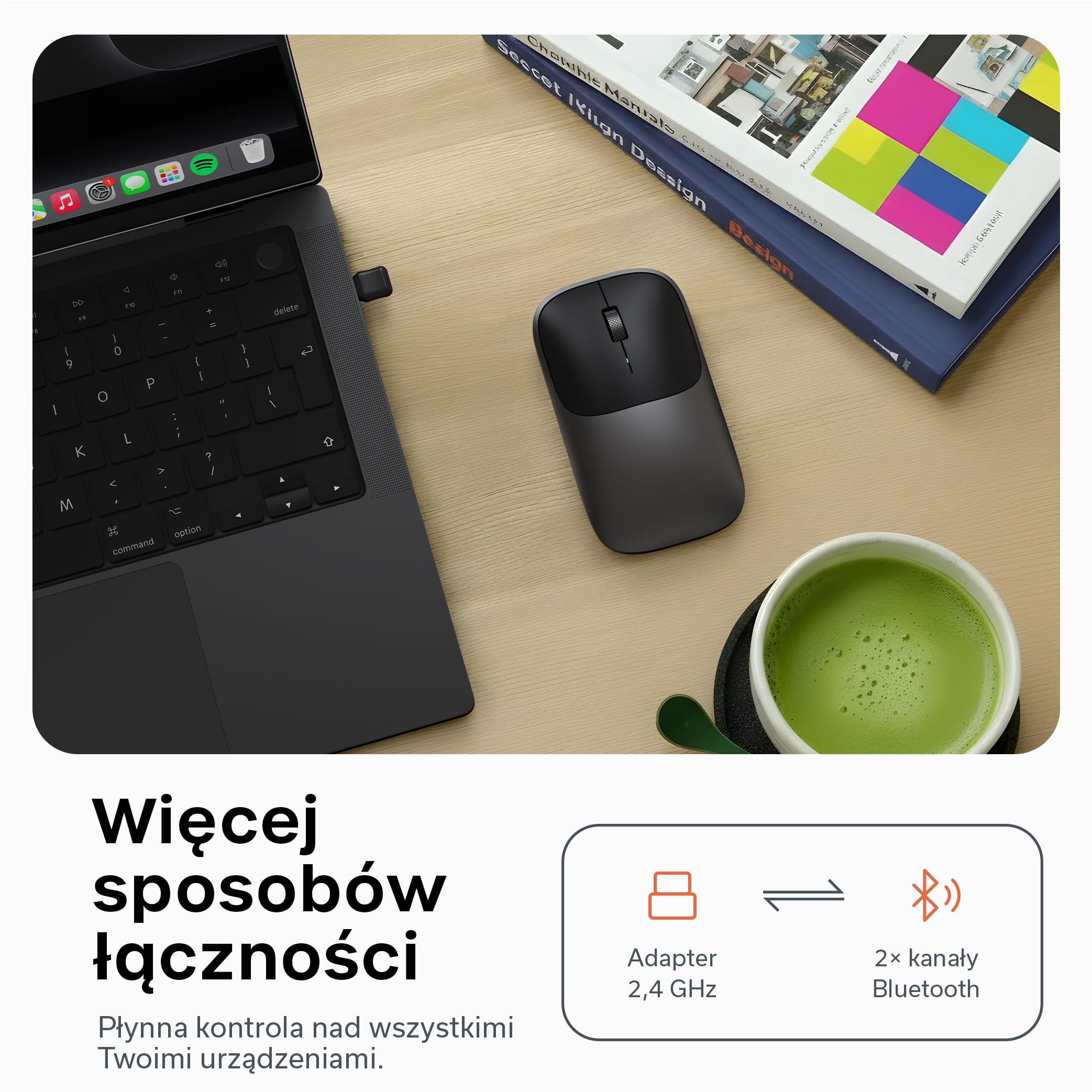 SATECHI Slim EX Mysz Bezprzewodowa, Bluetooth wielourządzeniowy i 2,4 GHz dla macOS, Windows, iPadOS i Android, Spokojne Kliknięcia, Anodowane Aluminium, Ładowanie USB-C – Gwiezdna szarość