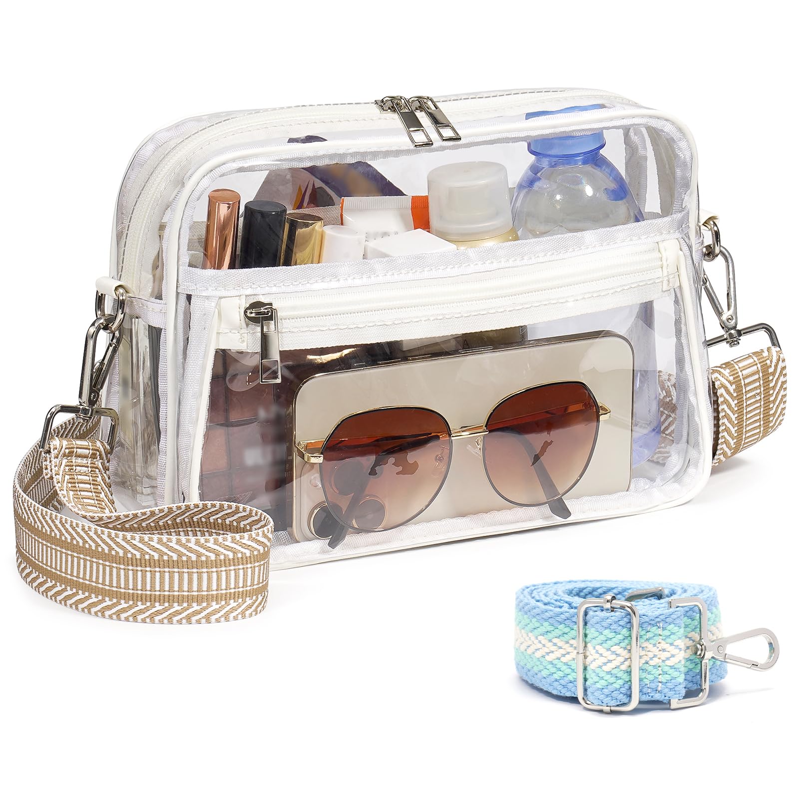 QOECI Clear Bag for Stadium Events with 2 Long Straps, See Through Purse for Women Crossbody Bag Concert Stadium Approved