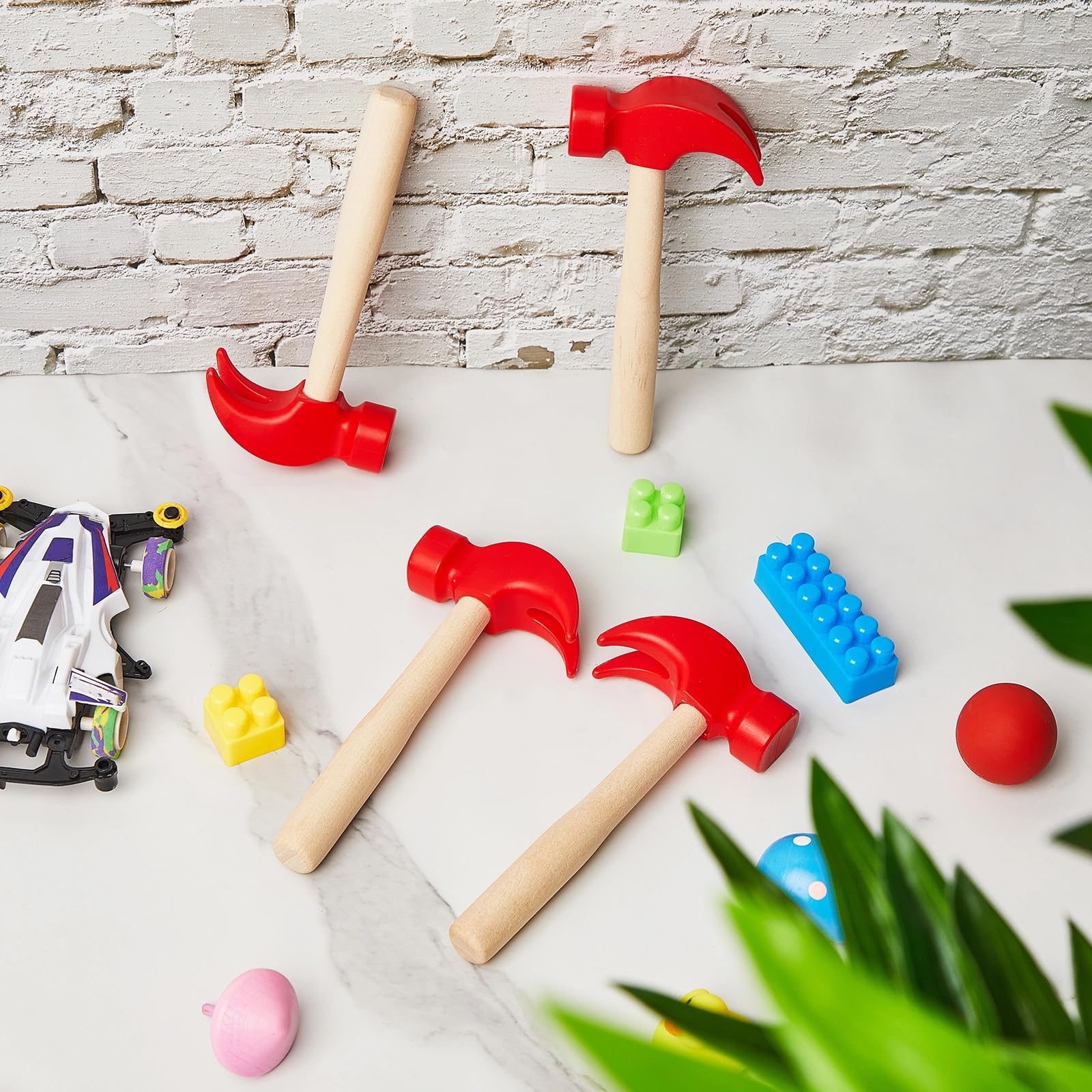Martillo de madera, 16 martillos de simulación, herramientas de juguete de mantenimiento, juguetes educativos para regalo escolar, juegos de fiesta de cumpleaños (rojo, martillo) 4