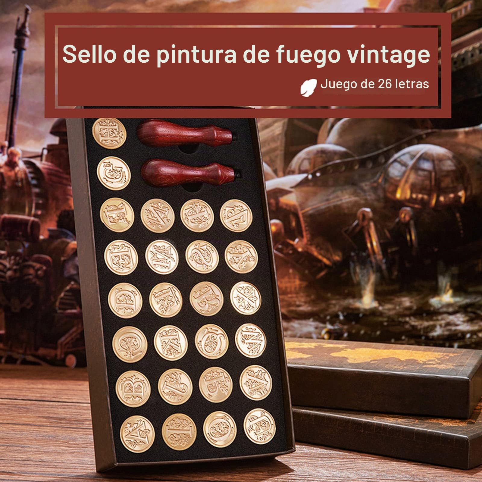Juego de Sellos de Cera, 26 Piezas Alfabeto A-Z Cabeza de Sello de Cera de latón y 1 Mango de Madera, Sello de Lacre Vintage Desmontable para Invitaciones, Sobres de Cartas, Manuscritos Antiguos