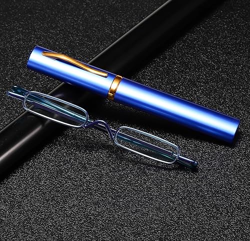 Miniatura 4 de 2 pares Slim Mini Metal Lectura Gafas Compacto Ligero Portátil Lectores con Gafas Caso para Lectura Caso +3.5 (azul)