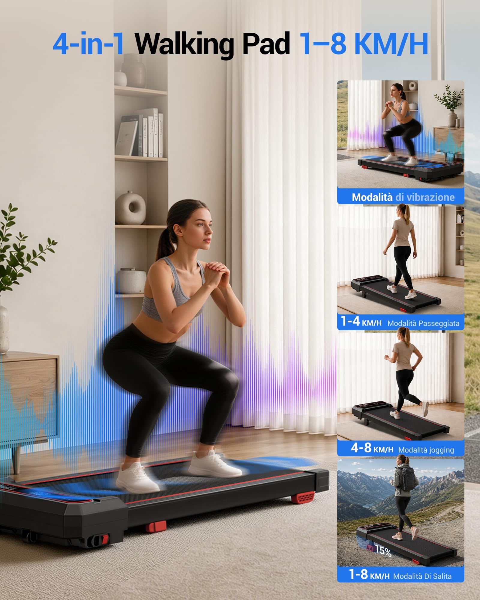 UMAY Tapis Roulant Salvaspazio Pieghevole 10KM/H, Maniglioni Regolabili | 16% Tapis Roulant Pieghevole Salvaspazio, 3.0HP Tapirulan Elettrico Offerte Pieghevole, Treadmill Walking Pad, Portata 136 KG