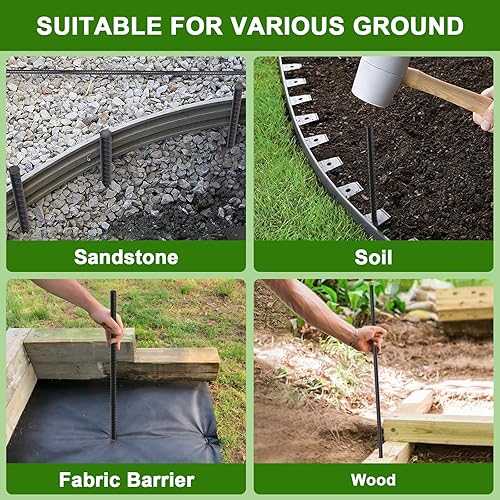 Miniatura 5 de AAGUT Estacas de Refuerzo de 16 pulgadas (34 piezas) Anclajes de Tierra Resistentes de 38" Estacas de Jardín de Acero Estacas de Metal Rectas para