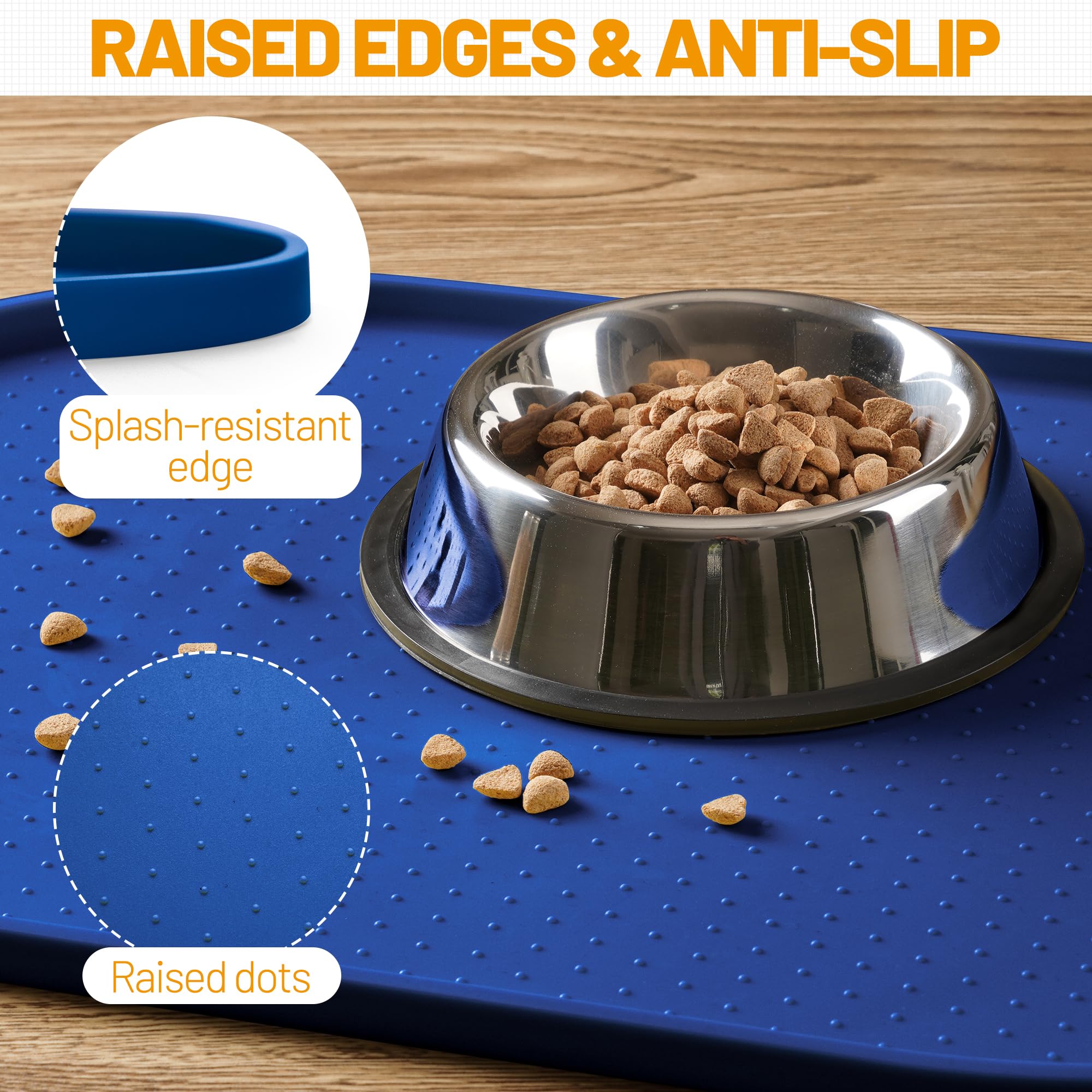 Hubulk Tapis d'alimentation en silicone 100 % imperméable avec bord surélevé pour la nourriture et l'eau, tapis de gamelle pour chien, set de table pour chat avec rebord haut protège le sol pour chats