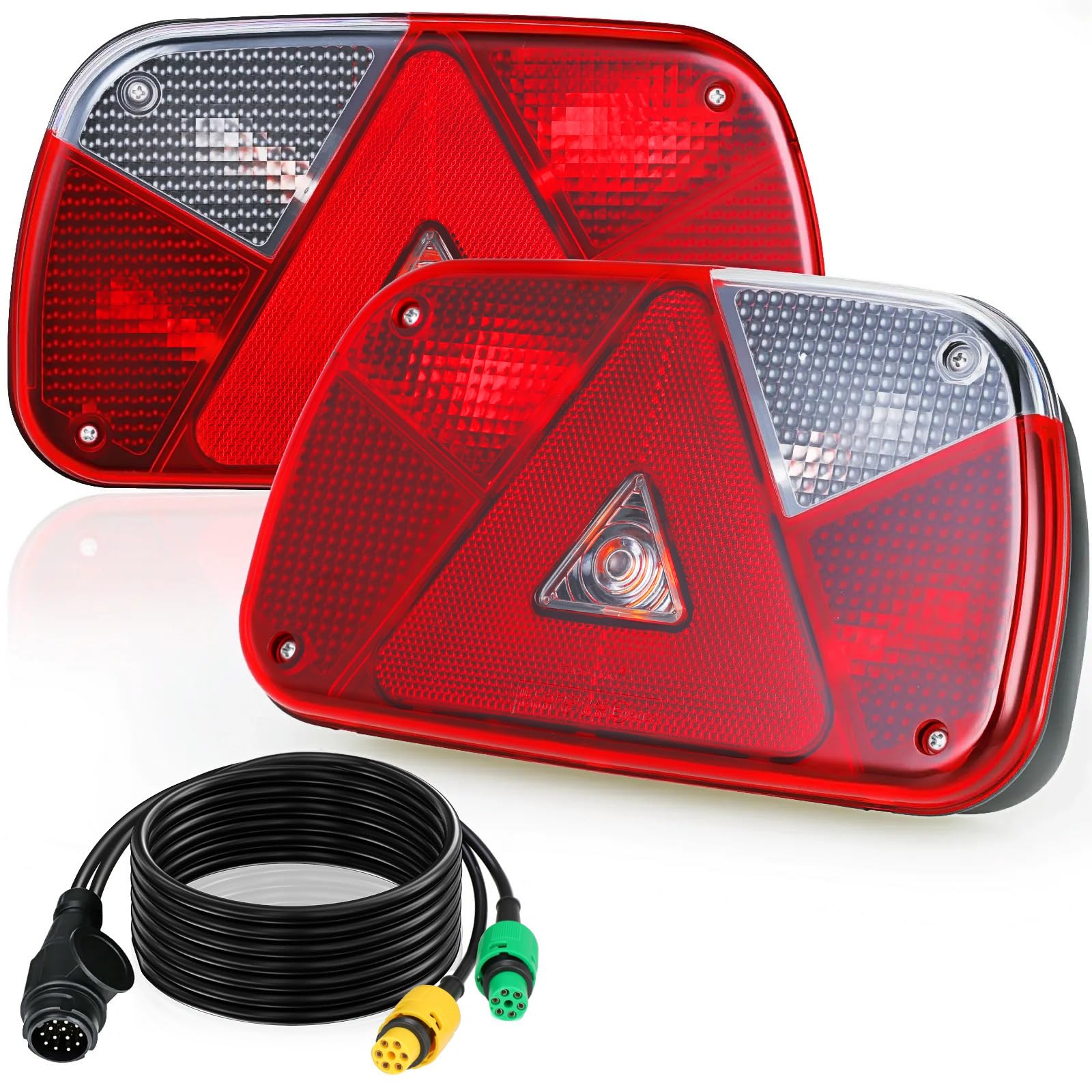 TLGREEN Anhänger Rückleuchten Set Rücklicht Anhänger Beleuchtung 13 polig 12V Anhängerbeleuchtung Rücklichter mit 7 Funktionen 2 * 5.5m Kabelsatz E-Geprüfte für PKW LKW Boot Wohnwagen Transporter