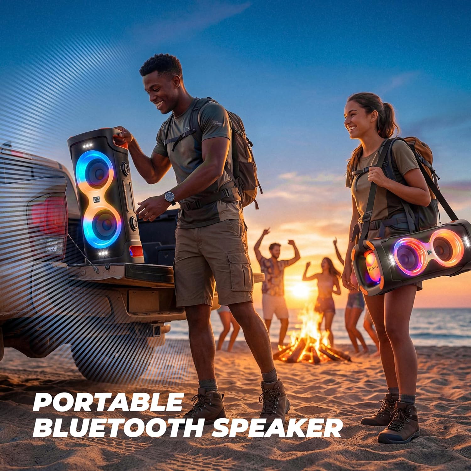 Bluetooth Speaker 300W, Powerful Loud Sound Subwoofer, BT 5.3 Wireless Pairing Stereo Sound, IPX4 Waterproof Party Bluetooth Speakers with Dynamic LED Light for Outdoor Camping Beach - Image 5