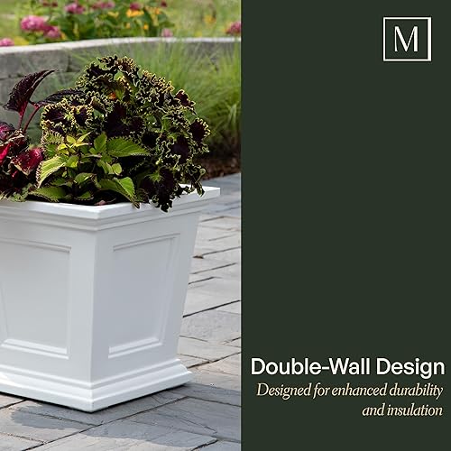 Miniatura 5 de Mayne Fairfield - Maceta cuadrada de 16 pulgadas, color negro, maceta duradera de resina con autorriego (5887-B)