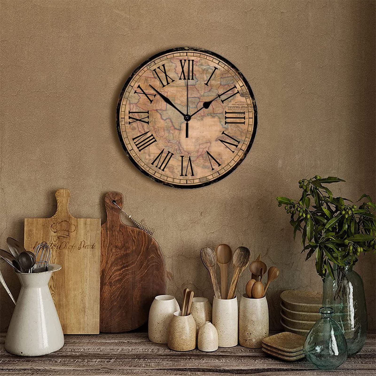 Amazon.com: Round Wooden Wall Clock Vintage Style Old World Map 