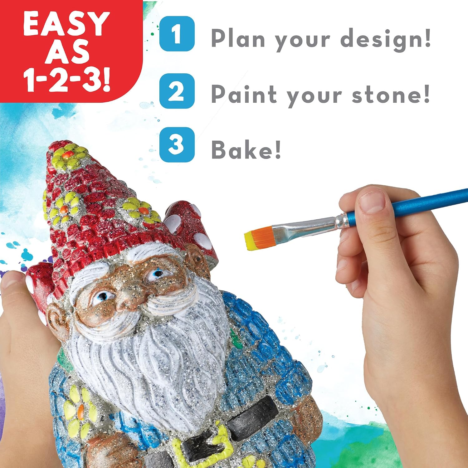 MindWare Paint Your Own Garden Stone Decor: Gnome - Includes Weather-Resistant Paint, Art Supplies, Rock and Paintbrush image 4