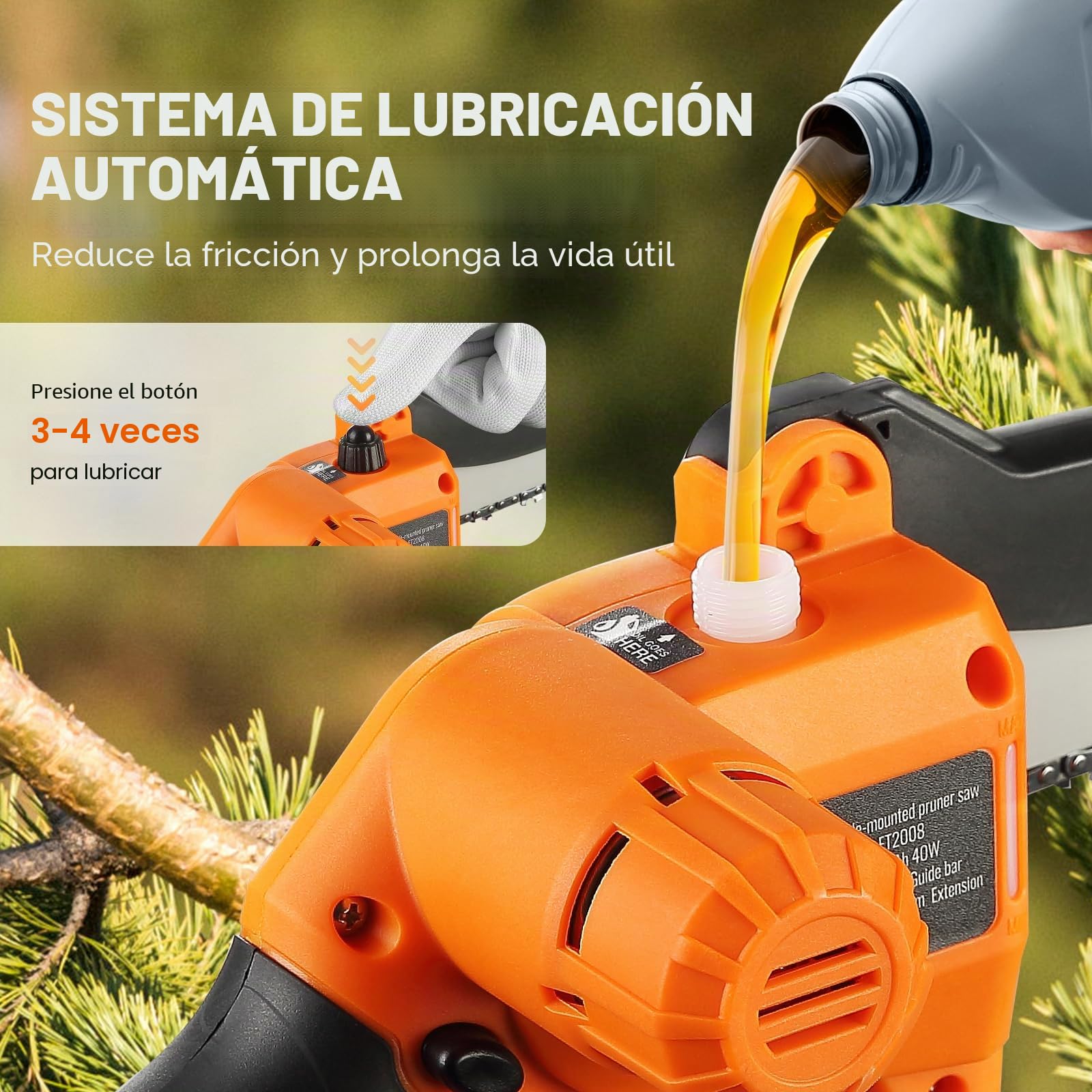 VEVOR Podadora de Pértiga Telescópica 2 en 1 con Batería de 20 V y 2 Ah Grosor de Corte de 13 cm Podadora Eléctrica con Batería y Funda de Cuchilla Sierra Telescópica para Cortar Ramas de Árboles