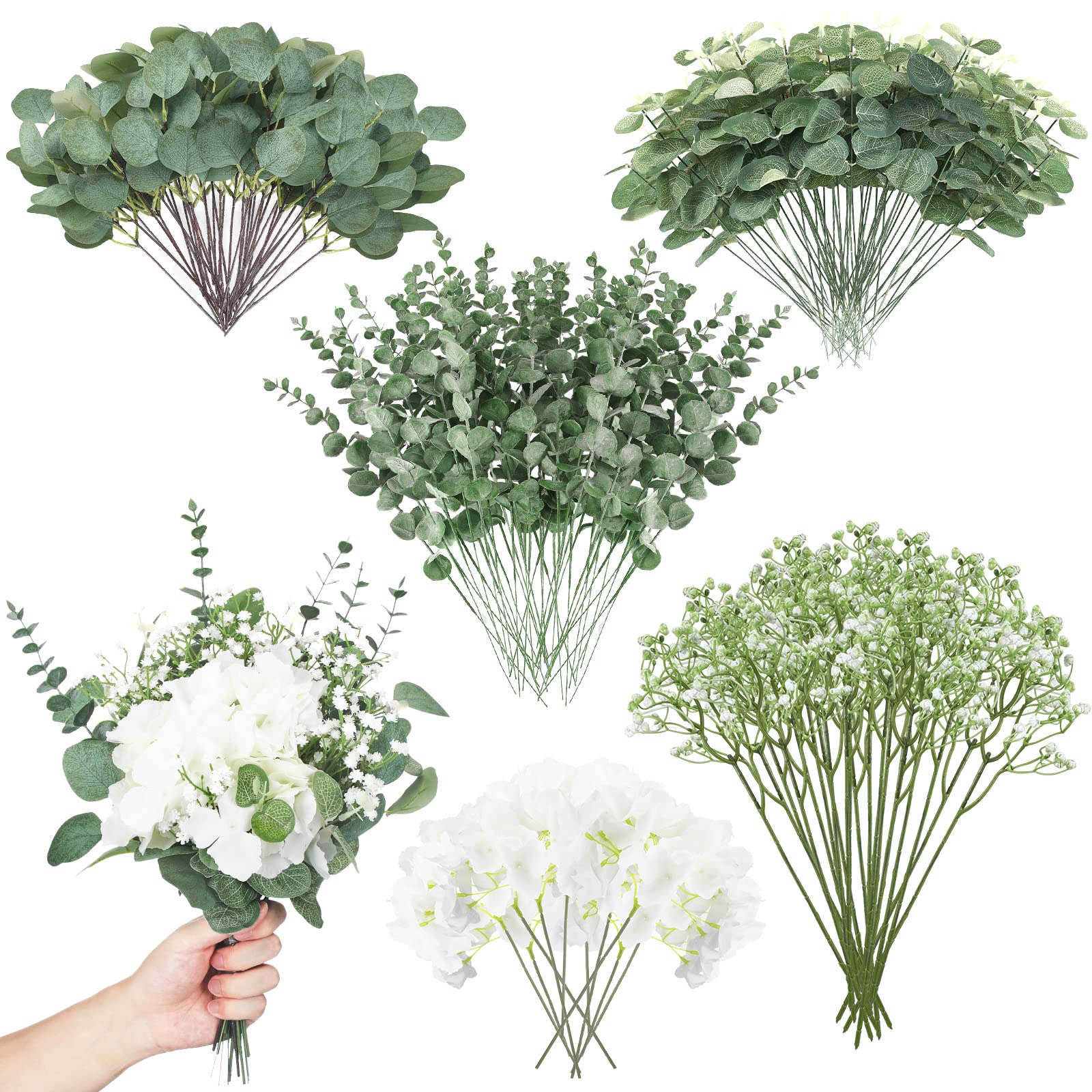 XunYee Artificial Greenery Stems Bulk Silver Dollar Eucalyptus Leaves