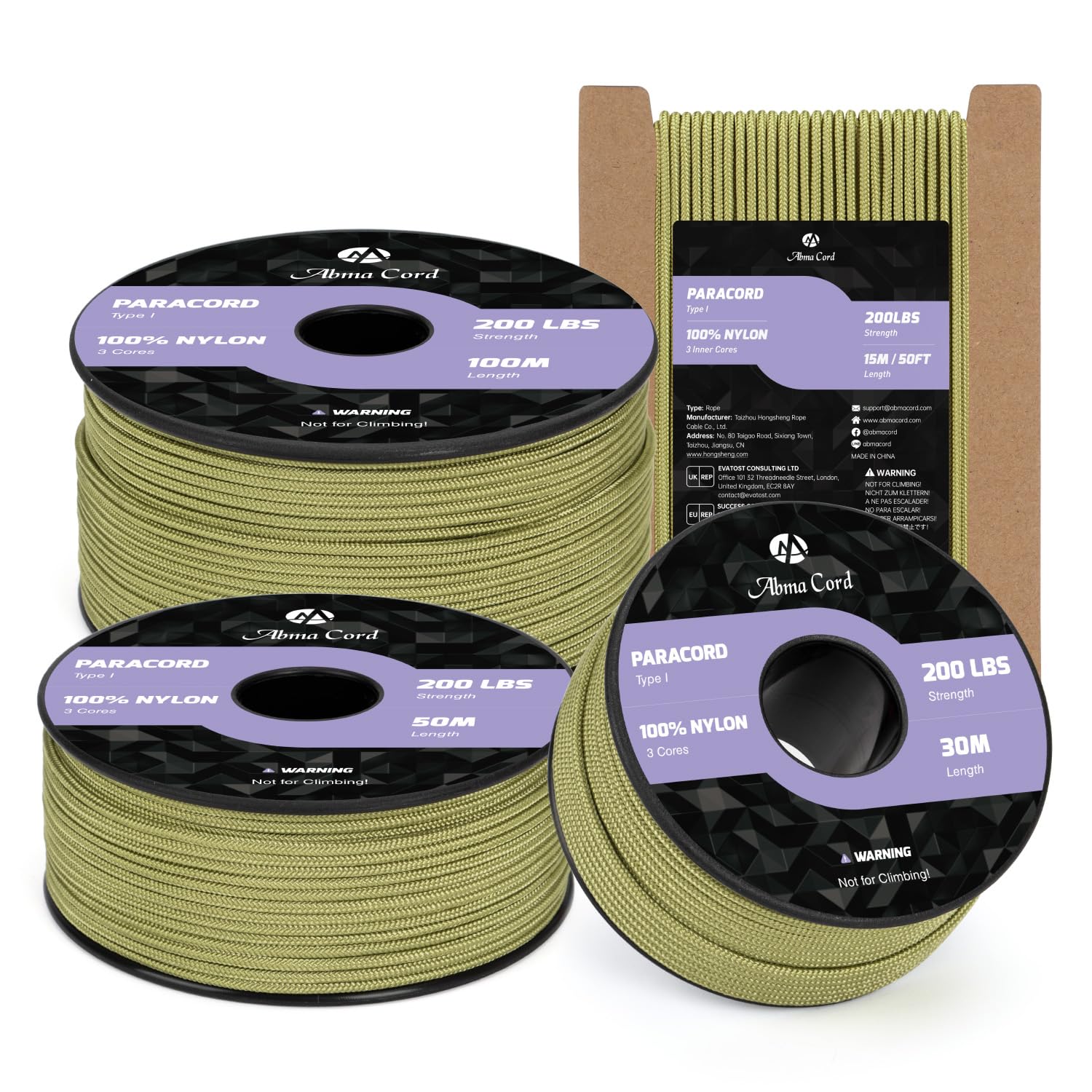 Abma Cord 2mm Paracord 15m Nylon Rope 3 Strands Type I Cord for DIY, Camping, Outdoor - Max. 90kg (200lbs) - Holy Guacamole