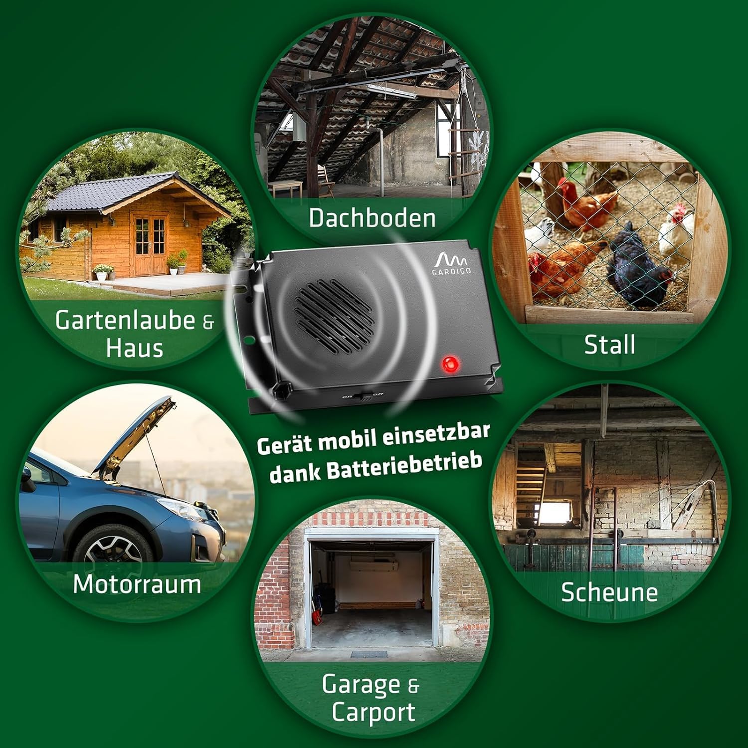 Gardigo® Marderschreck Marder-Frei Mobil - 2er Set | Marderschreck Auto | Ultraschall Marderabwehr | Marderschreck Auto Batteriebetrieben | Marderschutz für KFZ, Motorraum, Dachboden, Haus, Garten