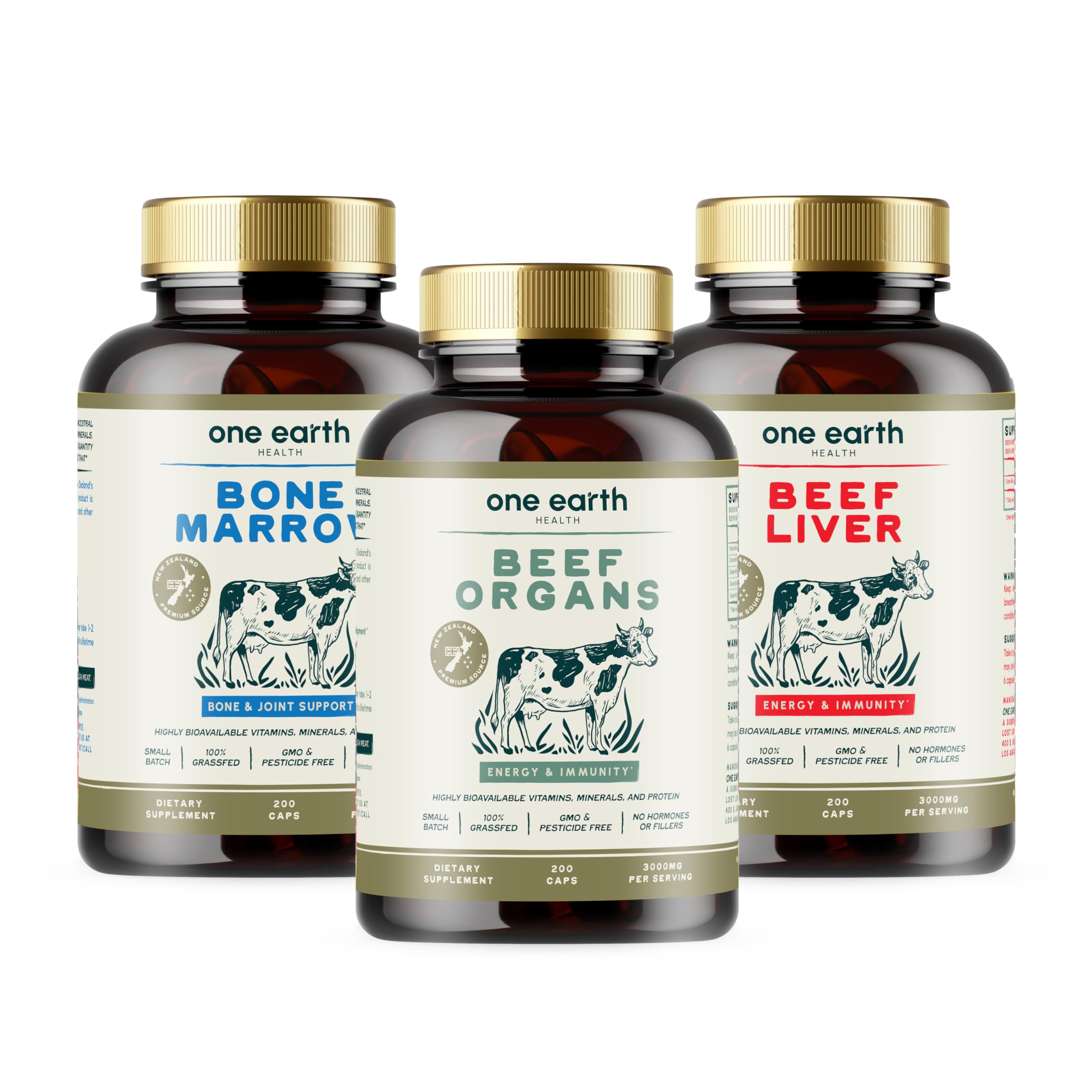 One Earth Health Super Combo Bundle - Beef Organs, Bone Marrow and Liver. New Zealand Grass Fed and Finished
