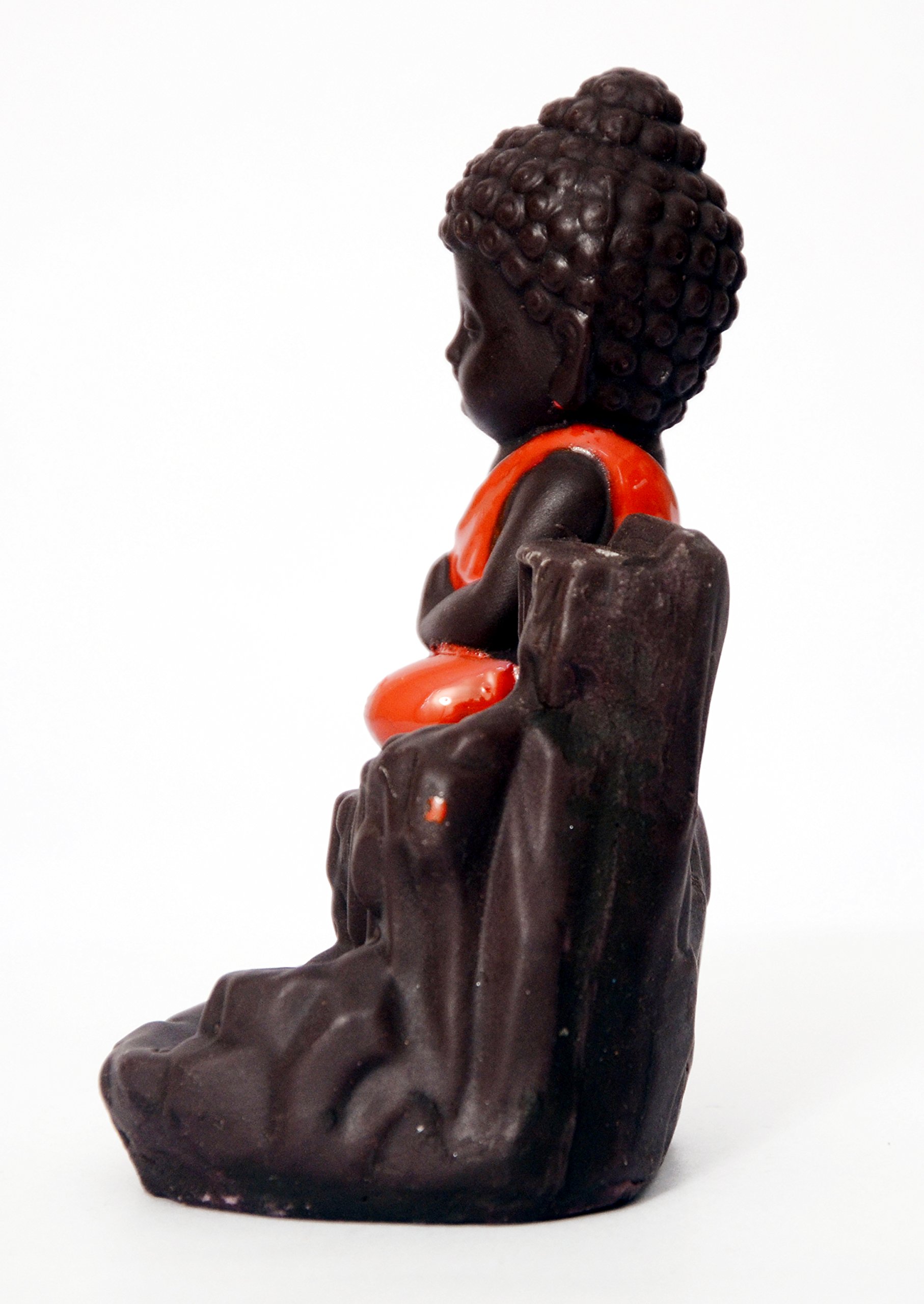 HC VILLA Resin Monk Buddha Smoke Backflow Incense Fountain with Free Cones | Red for Meditation, Yoga, Relaxation | Spiritual Showpiece for Home Temple, Living Room, Office & Garden Dcor Gift 4