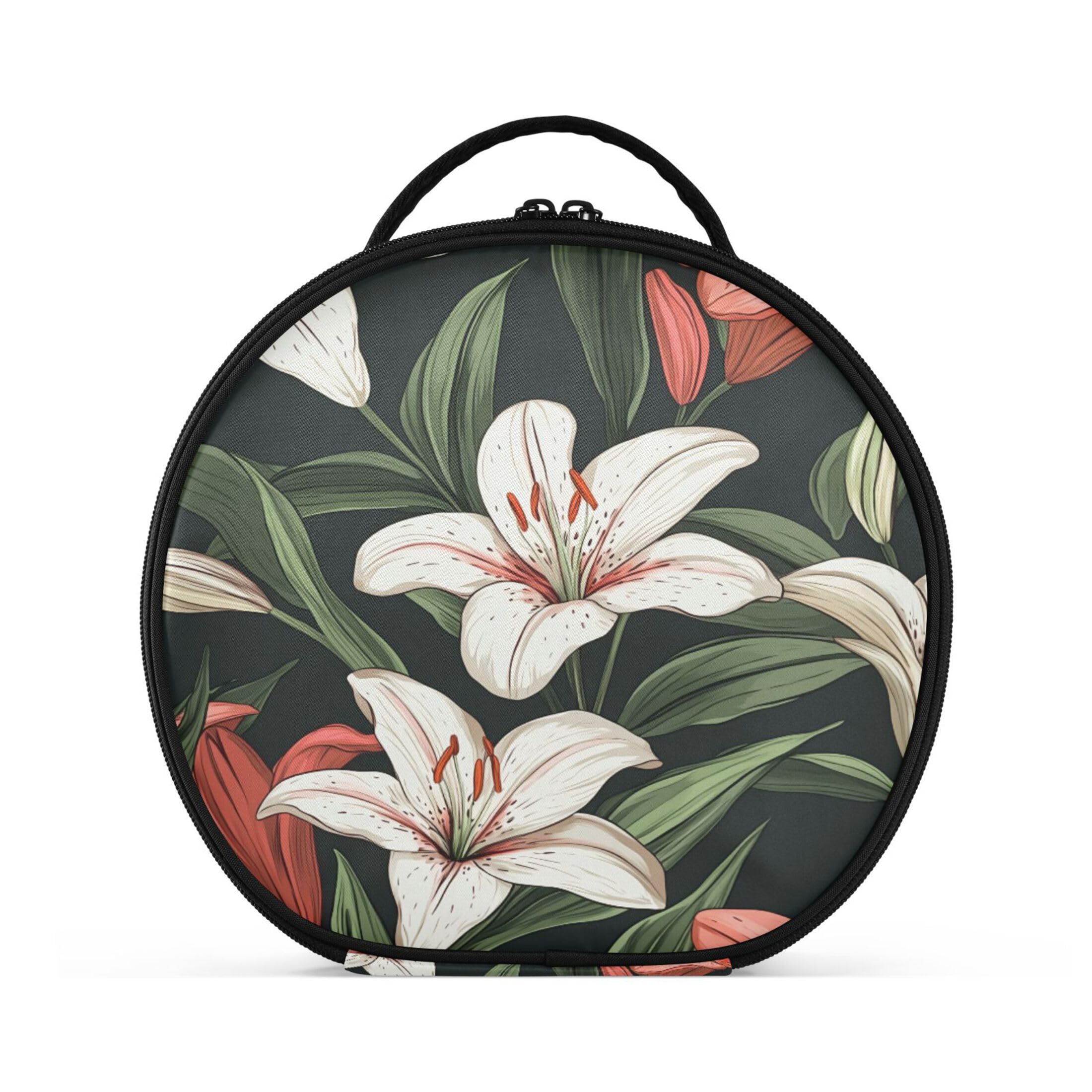 Takiito Lilies in Black Travel Makeup Case Portable Makeup Box Artist Cosmetic Case Organizer With Adjustable Dividers