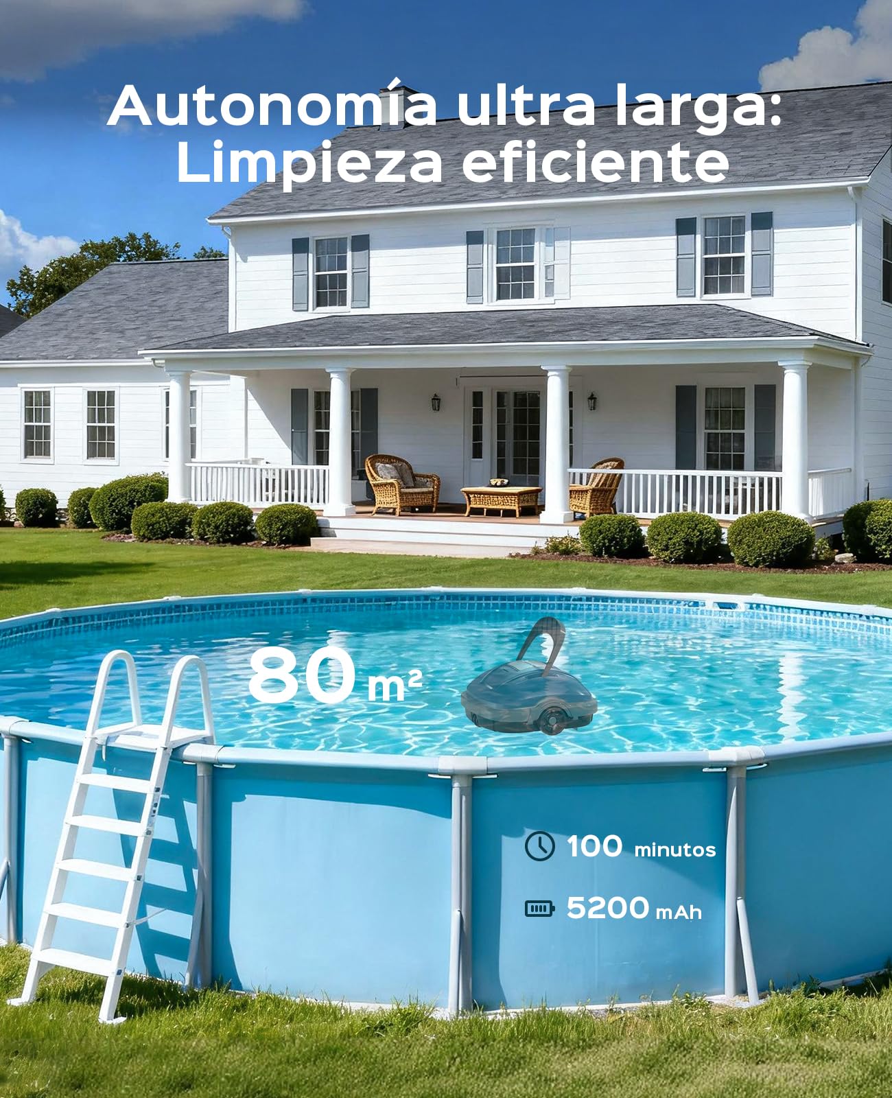 WINNY POOL CLEANER Robot Limpiafondos Piscina Electrico sin Cable,100 min Autonomía,Estacionamiento Auto,Filtración de 180 µm Limpiafondos Piscina,con Gancho,Piscinas Desmontables 80m²-Azul Oscuro