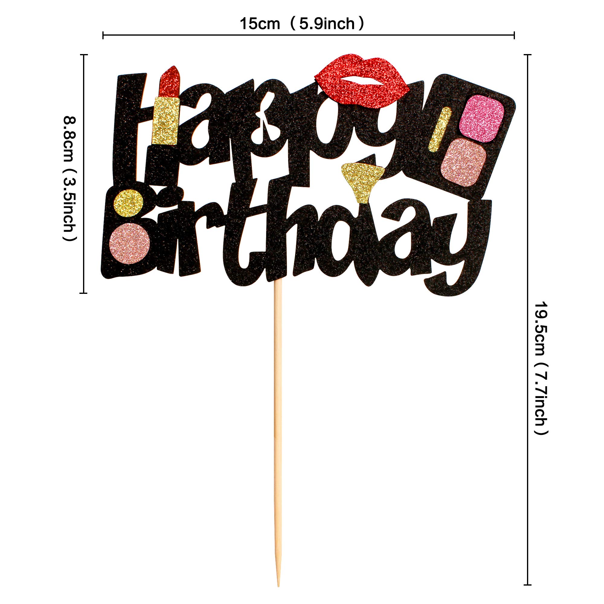 Ercadio 1 Pack Glitter Makeup Cake Topper Happy Birthday Cake Pick Bridal Shower Women Cosmetics Theme Bachelorette Party Decorations Supplies
