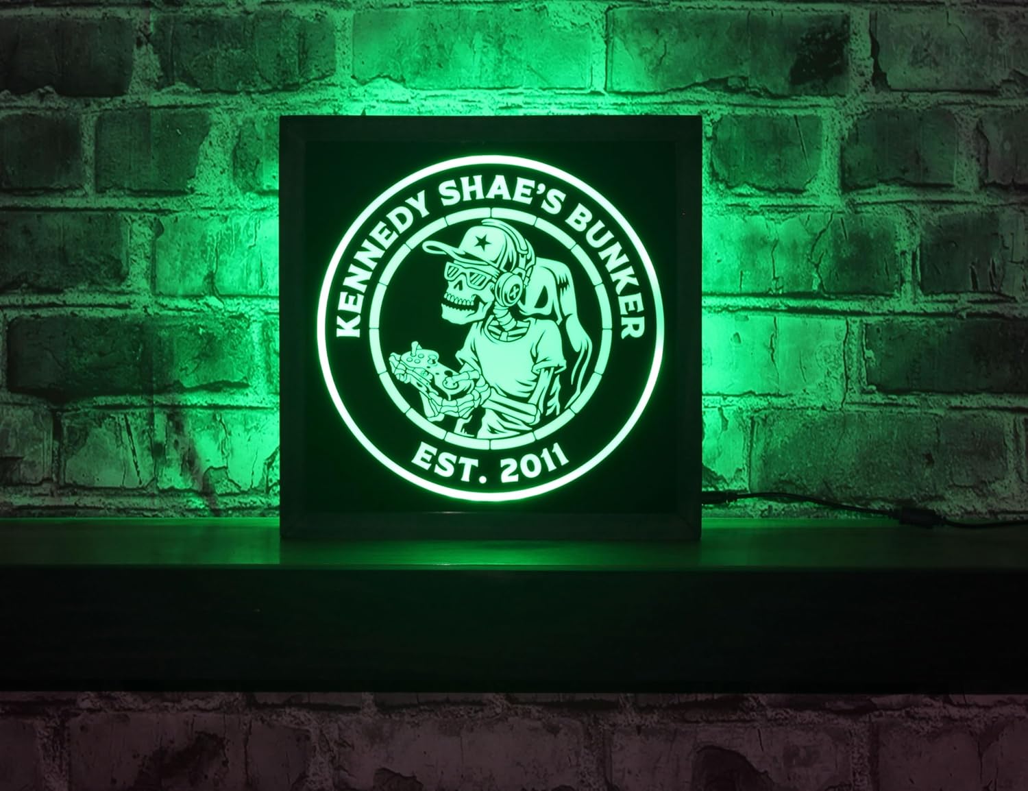 Personalized Gamer Sign LED - Skeleton Light – Custom Gaming Room Wall Decor with Skull Controller Design – RGB Remote Control – Streamer, Gamer, or Man Cave Decor – 12x12 - by Bones & Smoke Co