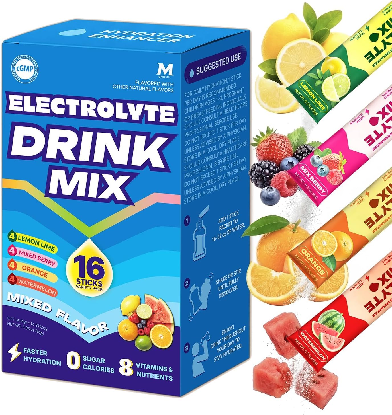 High Sodium Sugar Free Electrolyte Powder Packets, 16 Stick Pack