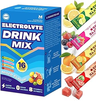 High Sodium Sugar Free Electrolyte Powder Packets, 16 Stick Pack Hydration Drink Mix with Potassium & Magnesium, Zero Calorie Keto Friendly Hydration Powder, Variety Pack Flavors