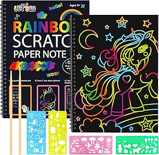 Scratch Paper Art, 2 Pack Rainbow Scratch Art Toys, Scratch Art Notebook for 4-10 Year Old Girls & Boys, Kids Educational Toys for 4 5 6 7 8 9 10 Years Old Birthday Gifts