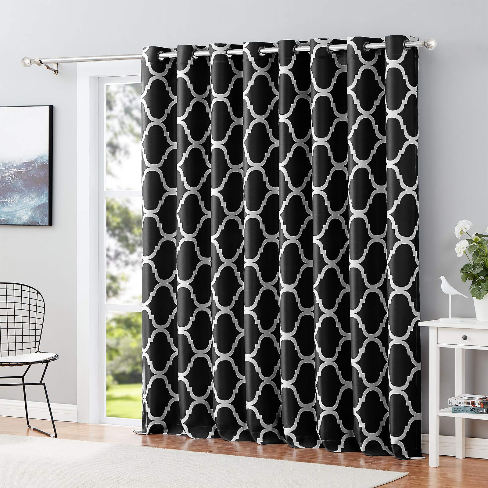 Melodieux Black Moroccan Room Darkening Out Grommet Top Curtains, 100 By 96 Inch, (1 Panel)