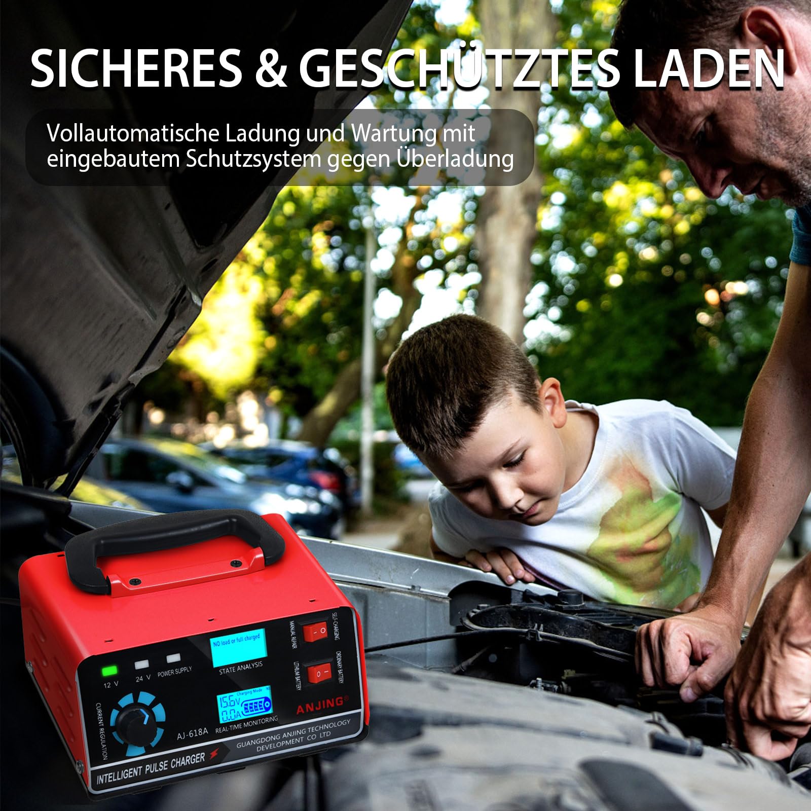 400W Autobatterie Ladegerät 22A 12V/24V KFZ Batterieladegerät Auto Vollautomatisches Intelligentes Geeignet für Autos Motorräder Pkw LKW
