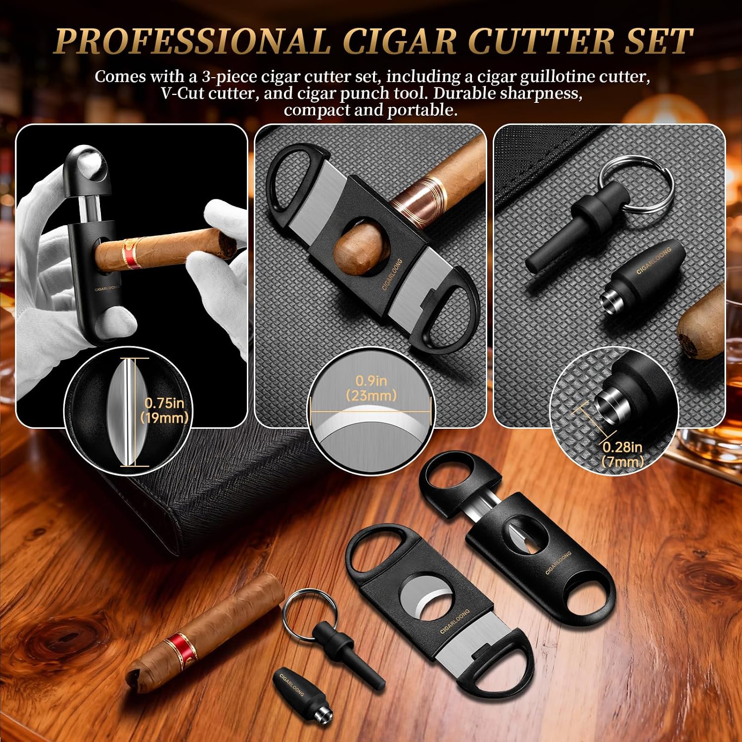 CIGARLOONG Cigar Humidor Transparent Acrylic Cigar Humidor with Humidifier and Hygrometer & 3 Cigar Cutters, Travel Cigar Case Airtight Cigars Container for Cigar Lovers (Large)