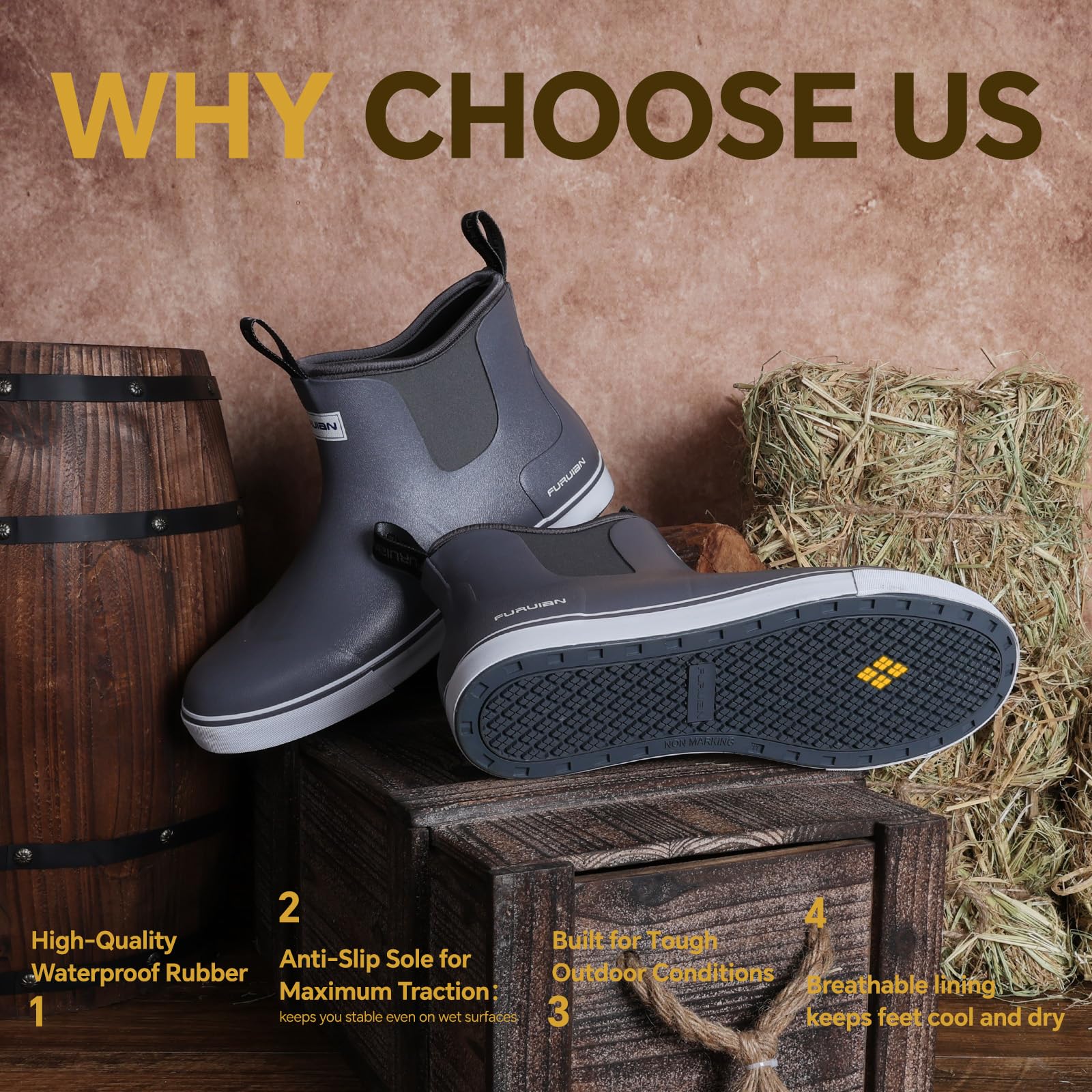 Short Ruber Bots Snapklik.com : Furuian Mens Deck Boots Fishing Boots Waterproof Rain ...