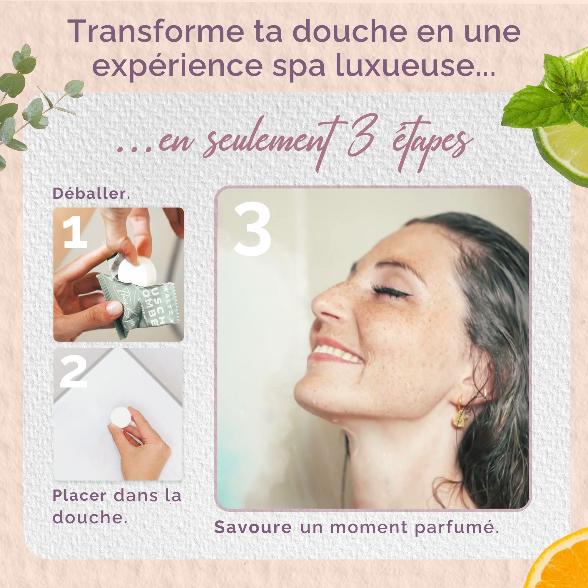 WALTZ 7 Set Bombes de Douche, 32 Sachet, 8 Senteurs, Aromathérapie, Calmant, Revigorant et Relaxant, Idee Cadeau Homme et Femme, Noel, Coffret Beauté